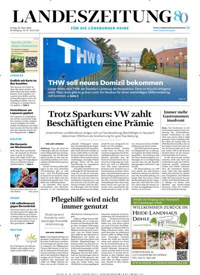 Titelbild der Ausgabe 67/2026 von Landeszeitung für die Lüneburger Heide. Diese Zeitschrift und viele weitere Zeitungsabos als Abo oder epaper bei United Kiosk online kaufen.