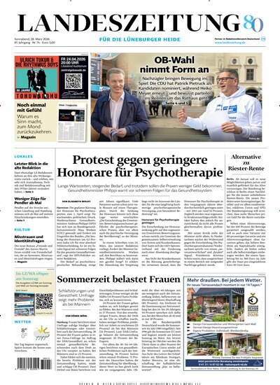 Titelbild der Ausgabe 74/2026 von Landeszeitung für die Lüneburger Heide. Diese Zeitschrift und viele weitere Zeitungsabos als Abo oder epaper bei United Kiosk online kaufen.