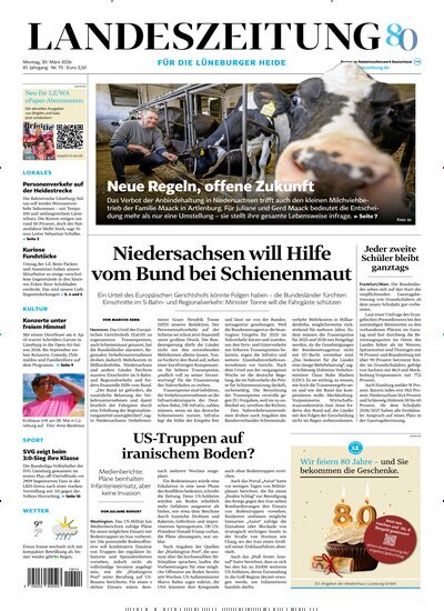Titelbild der Ausgabe 75/2026 von Landeszeitung für die Lüneburger Heide. Diese Zeitschrift und viele weitere Zeitungsabos als Abo oder epaper bei United Kiosk online kaufen.