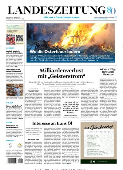 Titelbild der Ausgabe 76/2026 von Landeszeitung für die Lüneburger Heide. Diese Zeitschrift und viele weitere Zeitungsabos als Abo oder epaper bei United Kiosk online kaufen.