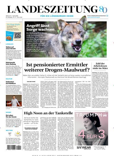 Titelbild der Ausgabe 77/2026 von Landeszeitung für die Lüneburger Heide. Diese Zeitschrift und viele weitere Zeitungsabos als Abo oder epaper bei United Kiosk online kaufen.