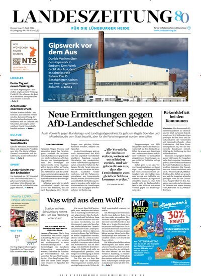 Titelbild der Ausgabe 78/2026 von Landeszeitung für die Lüneburger Heide. Diese Zeitschrift und viele weitere Zeitungsabos als Abo oder epaper bei United Kiosk online kaufen.