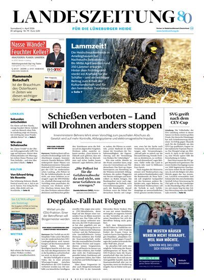 Titelbild der Ausgabe 79/2026 von Landeszeitung für die Lüneburger Heide. Diese Zeitschrift und viele weitere Zeitungsabos als Abo oder epaper bei United Kiosk online kaufen.