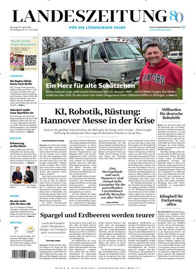 Titelbild der Ausgabe 91/2026 von Landeszeitung für die Lüneburger Heide. Diese Zeitschrift und viele weitere Zeitungsabos als Abo oder epaper bei United Kiosk online kaufen.