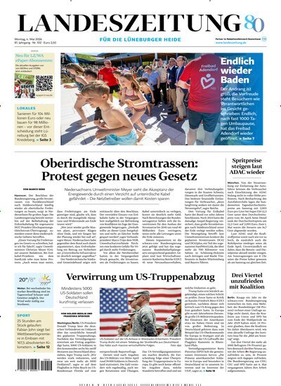 Titelbild der Ausgabe 102/2026 von Landeszeitung für die Lüneburger Heide. Diese Zeitschrift und viele weitere Zeitungsabos als Abo oder epaper bei United Kiosk online kaufen.