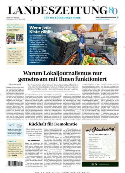 Titelbild der Ausgabe 103/2026 von Landeszeitung für die Lüneburger Heide. Diese Zeitschrift und viele weitere Zeitungsabos als Abo oder epaper bei United Kiosk online kaufen.