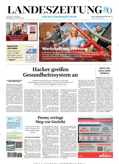 Titelbild der Ausgabe 112/2026 von Landeszeitung für die Lüneburger Heide. Diese Zeitschrift und viele weitere Zeitungsabos als Abo oder epaper bei United Kiosk online kaufen.