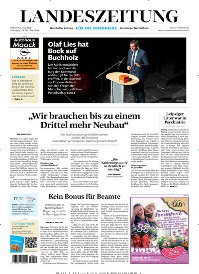 Titelbild der Ausgabe 104/2026 von Landeszeitung für die Nordheide. Diese Zeitschrift und viele weitere Zeitungsabos als Abo oder epaper bei United Kiosk online kaufen.