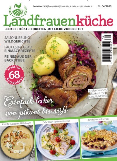 Titelbild der Ausgabe 4/2025 von Landfrauenküche. Diese Zeitschrift und viele weitere Kochzeitschriften und Backzeitschriften als Abo oder epaper bei United Kiosk online kaufen.