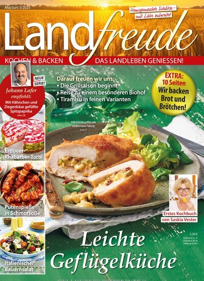 Titelbild der Ausgabe 3/2025 von Landfreude. Diese Zeitschrift und viele weitere Kochzeitschriften und Backzeitschriften als Abo oder epaper bei United Kiosk online kaufen.