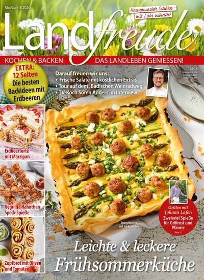 Titelbild der Ausgabe 3/2026 von Landfreude. Diese Zeitschrift und viele weitere Kochzeitschriften und Backzeitschriften als Abo oder epaper bei United Kiosk online kaufen.
