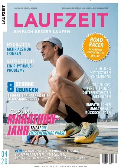 Titelbild der Ausgabe 4/2026 von Laufzeit. Diese Zeitschrift und viele weitere Sportmagazine als Abo oder epaper bei United Kiosk online kaufen.