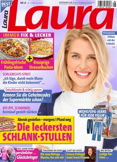 Titelbild der Ausgabe 8/2026 von Laura. Diese Zeitschrift und viele weitere Frauenzeitschriften als Abo oder epaper bei United Kiosk online kaufen.