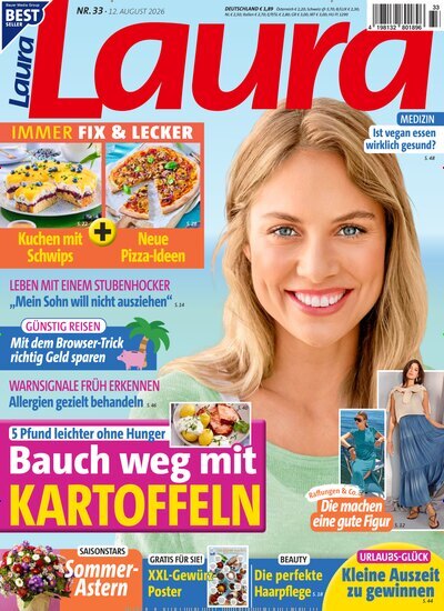 Titelbild der Ausgabe 33/2026 von Laura. Diese Zeitschrift und viele weitere Frauenzeitschriften als Abo oder epaper bei United Kiosk online kaufen.