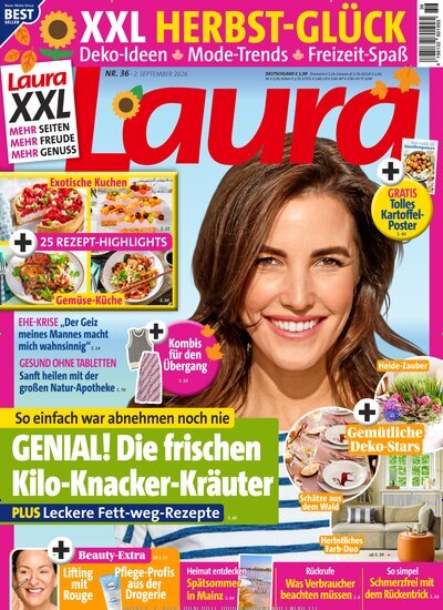 Titelbild der Ausgabe 36/2026 von Laura. Diese Zeitschrift und viele weitere Frauenzeitschriften als Abo oder epaper bei United Kiosk online kaufen.