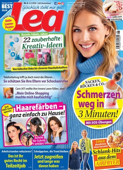 Titelbild der Ausgabe 6/2026 von Lea. Diese Zeitschrift und viele weitere Frauenzeitschriften als Abo oder epaper bei United Kiosk online kaufen.