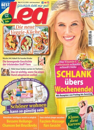 Titelbild der Ausgabe 9/2026 von Lea. Diese Zeitschrift und viele weitere Frauenzeitschriften als Abo oder epaper bei United Kiosk online kaufen.