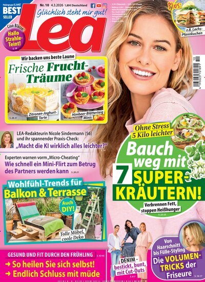 Titelbild der Ausgabe 10/2026 von Lea. Diese Zeitschrift und viele weitere Frauenzeitschriften als Abo oder epaper bei United Kiosk online kaufen.