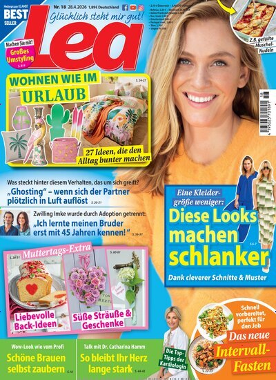 Titelbild der Ausgabe 18/2026 von Lea. Diese Zeitschrift und viele weitere Frauenzeitschriften als Abo oder epaper bei United Kiosk online kaufen.