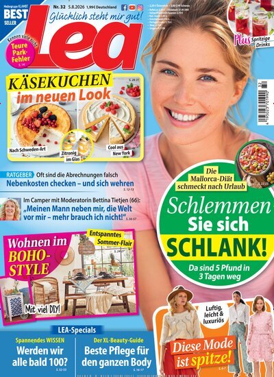Titelbild der Ausgabe 32/2026 von Lea. Diese Zeitschrift und viele weitere Frauenzeitschriften als Abo oder epaper bei United Kiosk online kaufen.
