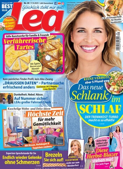 Titelbild der Ausgabe 39/2025 von Lea. Diese Zeitschrift und viele weitere Frauenzeitschriften als Abo oder epaper bei United Kiosk online kaufen.