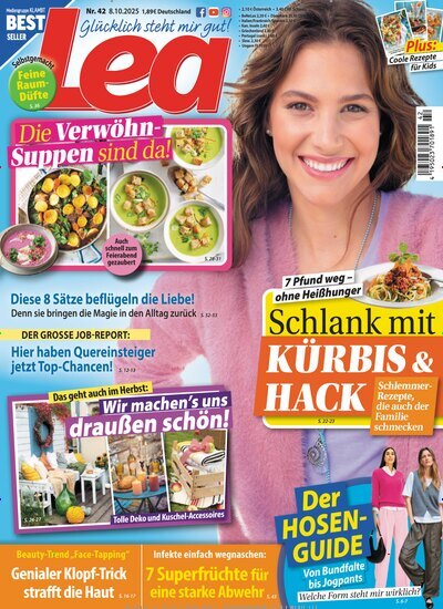 Titelbild der Ausgabe 42/2025 von Lea. Diese Zeitschrift und viele weitere Frauenzeitschriften als Abo oder epaper bei United Kiosk online kaufen.