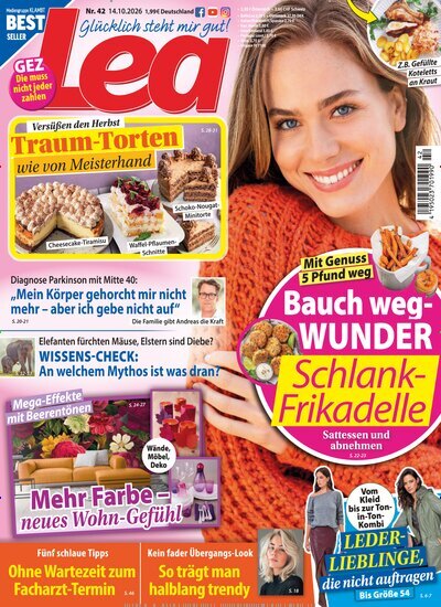 Titelbild der Ausgabe 42/2026 von Lea. Diese Zeitschrift und viele weitere Frauenzeitschriften als Abo oder epaper bei United Kiosk online kaufen.