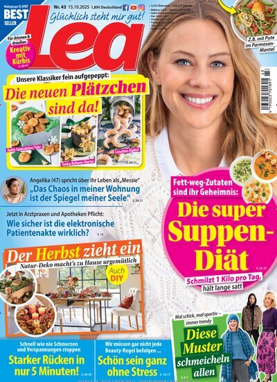 Titelbild der Ausgabe 43/2025 von Lea. Diese Zeitschrift und viele weitere Frauenzeitschriften als Abo oder epaper bei United Kiosk online kaufen.