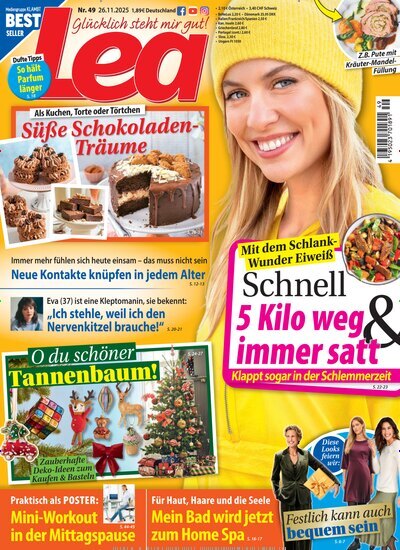 Titelbild der Ausgabe 49/2025 von Lea. Diese Zeitschrift und viele weitere Frauenzeitschriften als Abo oder epaper bei United Kiosk online kaufen.