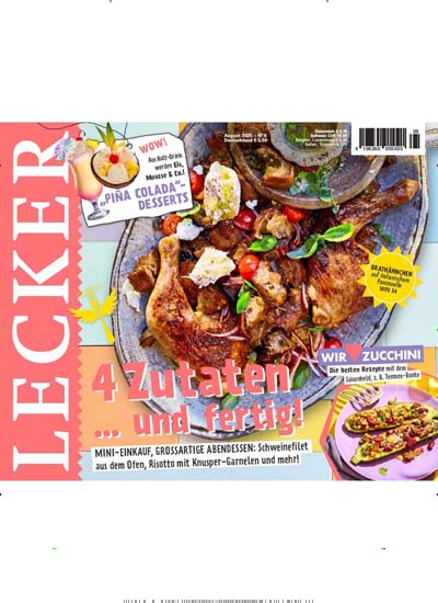 Titelbild der Ausgabe 8/2025 von Lecker. Diese Zeitschrift und viele weitere Kochzeitschriften und Backzeitschriften als Abo oder epaper bei United Kiosk online kaufen.