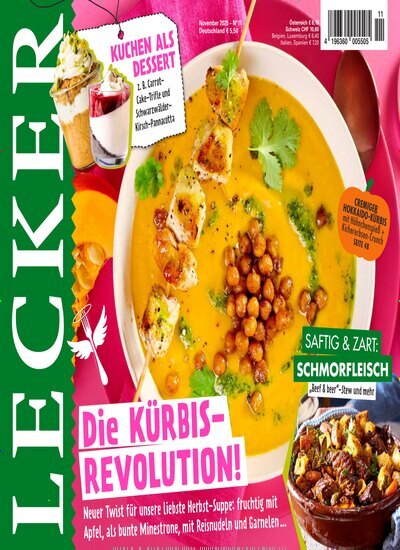 Titelbild der Ausgabe 11/2025 von Lecker. Diese Zeitschrift und viele weitere Kochzeitschriften und Backzeitschriften als Abo oder epaper bei United Kiosk online kaufen.