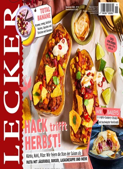 Titelbild der Ausgabe 11/2026 von Lecker. Diese Zeitschrift und viele weitere Kochzeitschriften und Backzeitschriften als Abo oder epaper bei United Kiosk online kaufen.