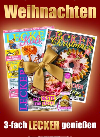 Titelbild der Ausgabe 1/2025 von Lecker Weihnachten. Diese Zeitschrift und viele weitere Kochzeitschriften und Backzeitschriften als Abo oder epaper bei United Kiosk online kaufen.