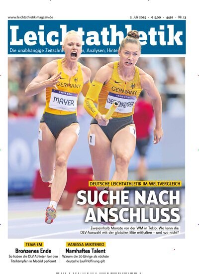 Titelbild der Ausgabe 13/2025 von Leichtathletik. Diese Zeitschrift und viele weitere Sportmagazine als Abo oder epaper bei United Kiosk online kaufen.