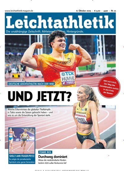 Titelbild der Ausgabe 21/2025 von Leichtathletik. Diese Zeitschrift und viele weitere Sportmagazine als Abo oder epaper bei United Kiosk online kaufen.