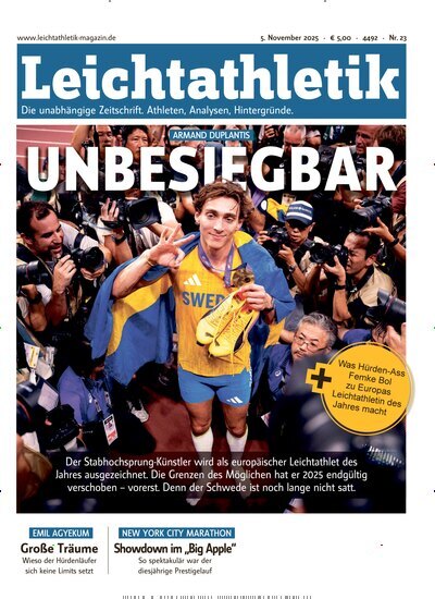 Titelbild der Ausgabe 23/2025 von Leichtathletik. Diese Zeitschrift und viele weitere Sportmagazine als Abo oder epaper bei United Kiosk online kaufen.