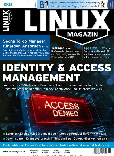 Titelbild der Ausgabe 10/2025 von Linux Magazin. Diese Zeitschrift und viele weitere Computerzeitschriften, Tabletmagazine und Smartphonemagazine als Abo oder epaper bei United Kiosk online kaufen.