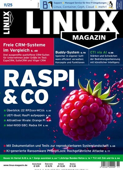 Titelbild der Ausgabe 11/2025 von Linux Magazin. Diese Zeitschrift und viele weitere Computerzeitschriften, Tabletmagazine und Smartphonemagazine als Abo oder epaper bei United Kiosk online kaufen.