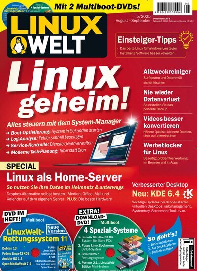 Titelbild der Ausgabe 5/2025 von LinuxWelt. Diese Zeitschrift und viele weitere Computerzeitschriften, Tabletmagazine und Smartphonemagazine als Abo oder epaper bei United Kiosk online kaufen.