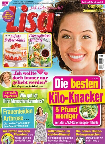 Titelbild der Ausgabe 18/2024 von Lisa. Diese Zeitschrift und viele weitere Frauenzeitschriften als Abo oder epaper bei United Kiosk online kaufen.