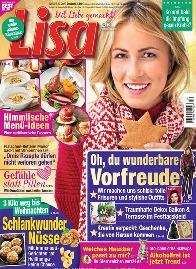 Titelbild der Ausgabe 50/2023 von Lisa. Diese Zeitschrift und viele weitere Frauenzeitschriften als Abo oder epaper bei United Kiosk online kaufen.
