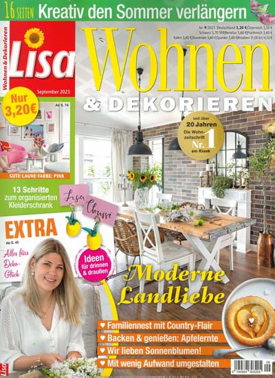 Titelbild der Ausgabe 9/2023 von Lisa Wohnen & Dekorieren. Diese Zeitschrift und viele weitere Gartenzeitschriften und Wohnzeitschriften als Abo oder epaper bei United Kiosk online kaufen.