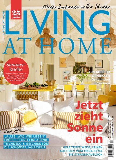Titelbild der Ausgabe 7/2025 von Living at Home. Diese Zeitschrift und viele weitere Gartenzeitschriften und Wohnzeitschriften als Abo oder epaper bei United Kiosk online kaufen.