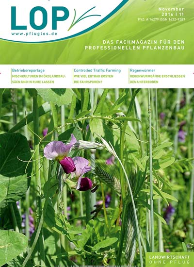 LOP - Landwirtschaft ohne Pflug aktuelles Titelbild Ausgabe 11/2016 Aktuelles Titelbild von LOP - Landwirtschaft ohne Pflug. In der Ausgabe 11/2016 geht es um die Themen: Betriebsreportage; Mischkulturen im Ökolandbau: Säen und in Rühe lassen; Controlled Traffic Farming; Wie viel Ertrag kosten die Fahrspuren?; Regenwürmer; Regenwurmgänge Erschliessen den Unterboden; Landwirtschaft; ohne Pflug. Lesen Sie gerne Gartenzeitschriften und Wohnzeitschriften? Dann empfehlen wir Ihnen LOP - Landwirtschaft ohne Pflug als Abo oder Geschenkabo.