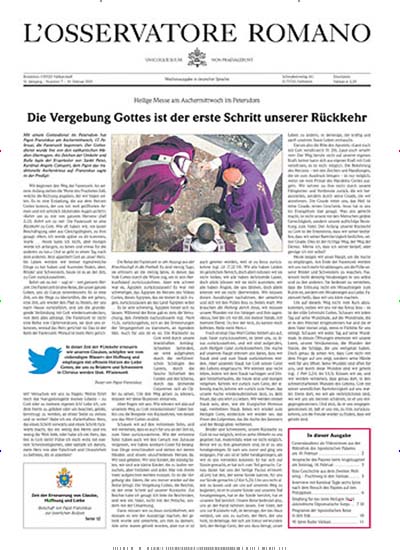 Titelbild der Ausgabe 1/2021 von L´Osservatore Romano. Diese Zeitschrift und viele weitere Kunstmagazine und Kulturmagazine als Abo oder epaper bei United Kiosk online kaufen.