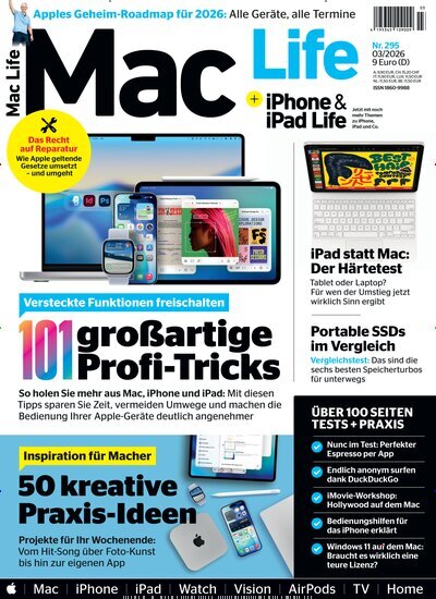 Titelbild der Ausgabe 3/2026 von Mac Life. Diese Zeitschrift und viele weitere Computerzeitschriften, Tabletmagazine und Smartphonemagazine als Abo oder epaper bei United Kiosk online kaufen.