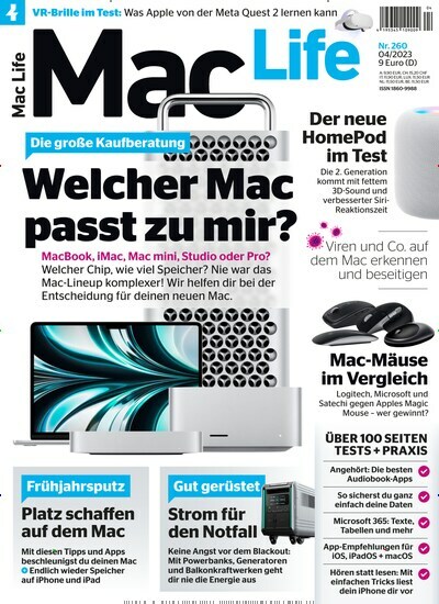 Titelbild der Ausgabe 4/2023 von Mac Life. Diese Zeitschrift und viele weitere Computerzeitschriften, Tabletmagazine und Smartphonemagazine als Abo oder epaper bei United Kiosk online kaufen.