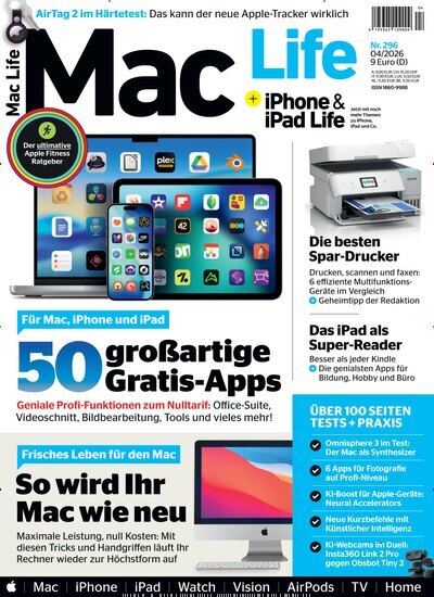 Titelbild der Ausgabe 4/2026 von Mac Life. Diese Zeitschrift und viele weitere Computerzeitschriften, Tabletmagazine und Smartphonemagazine als Abo oder epaper bei United Kiosk online kaufen.