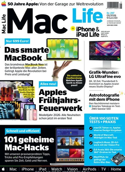 Titelbild der Ausgabe 5/2026 von Mac Life. Diese Zeitschrift und viele weitere Computerzeitschriften, Tabletmagazine und Smartphonemagazine als Abo oder epaper bei United Kiosk online kaufen.