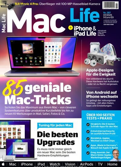 Titelbild der Ausgabe 7/2025 von Mac Life. Diese Zeitschrift und viele weitere Computerzeitschriften, Tabletmagazine und Smartphonemagazine als Abo oder epaper bei United Kiosk online kaufen.